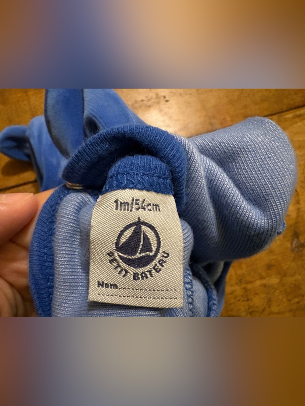 Petit Bateau Blue Velour Footed One-Piece - Picture 2 of 4